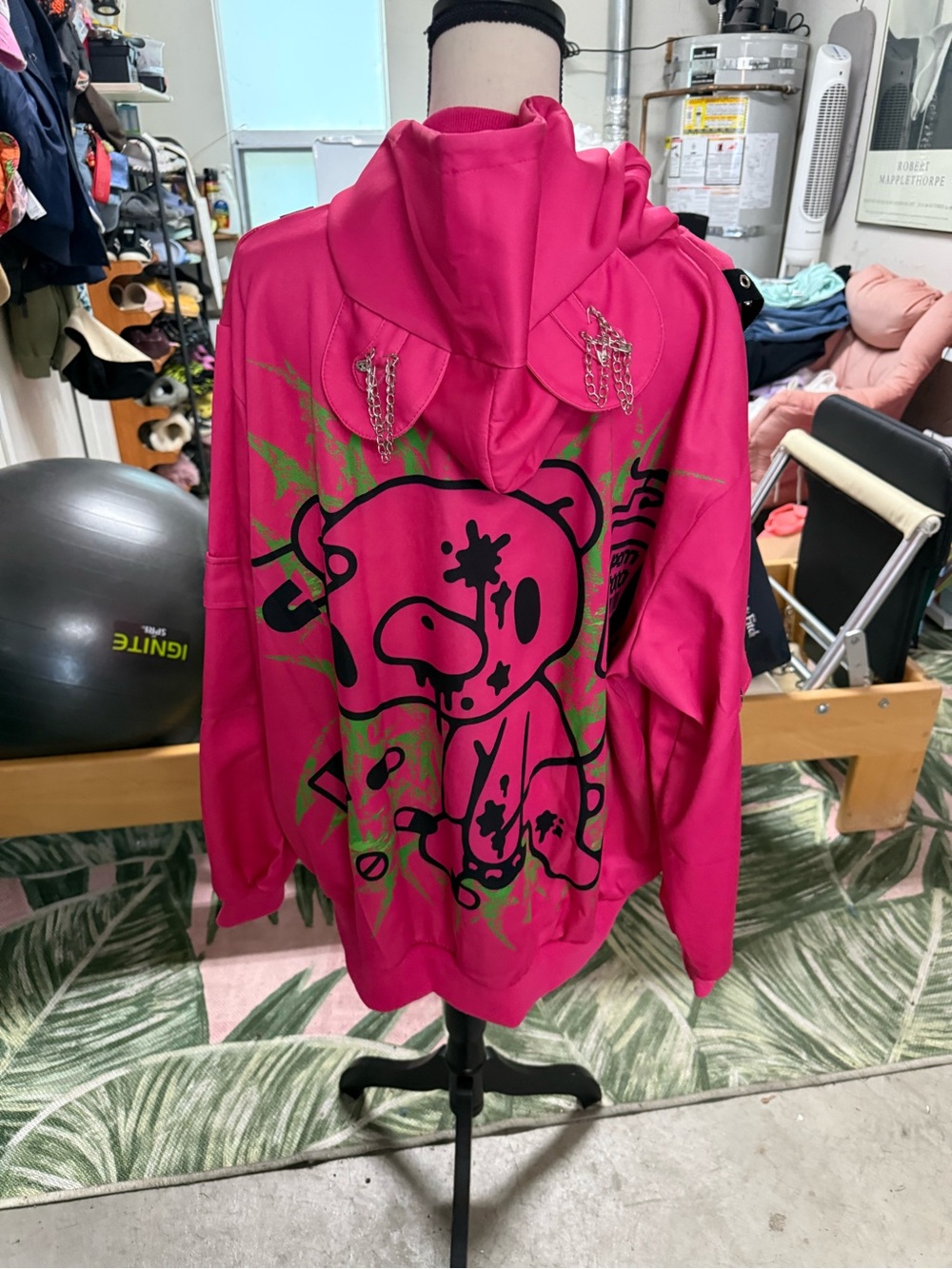 Kids Graphic Hoodie with Hood Charm - Hot Pink